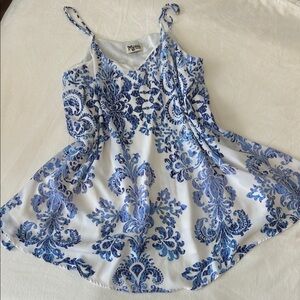 Show Me Your MuMu White Mini Dress with Blue Paisley Print
